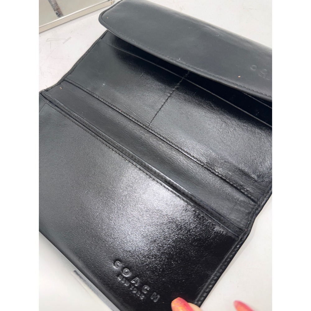 Coach New York Vintage Black Leather Long Bi-Fold Wallet with ID Window - Picture 7 of 11